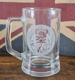 Engraved Glass Beer Pint Tankard 660ml - Free Engraving / Choose your Design