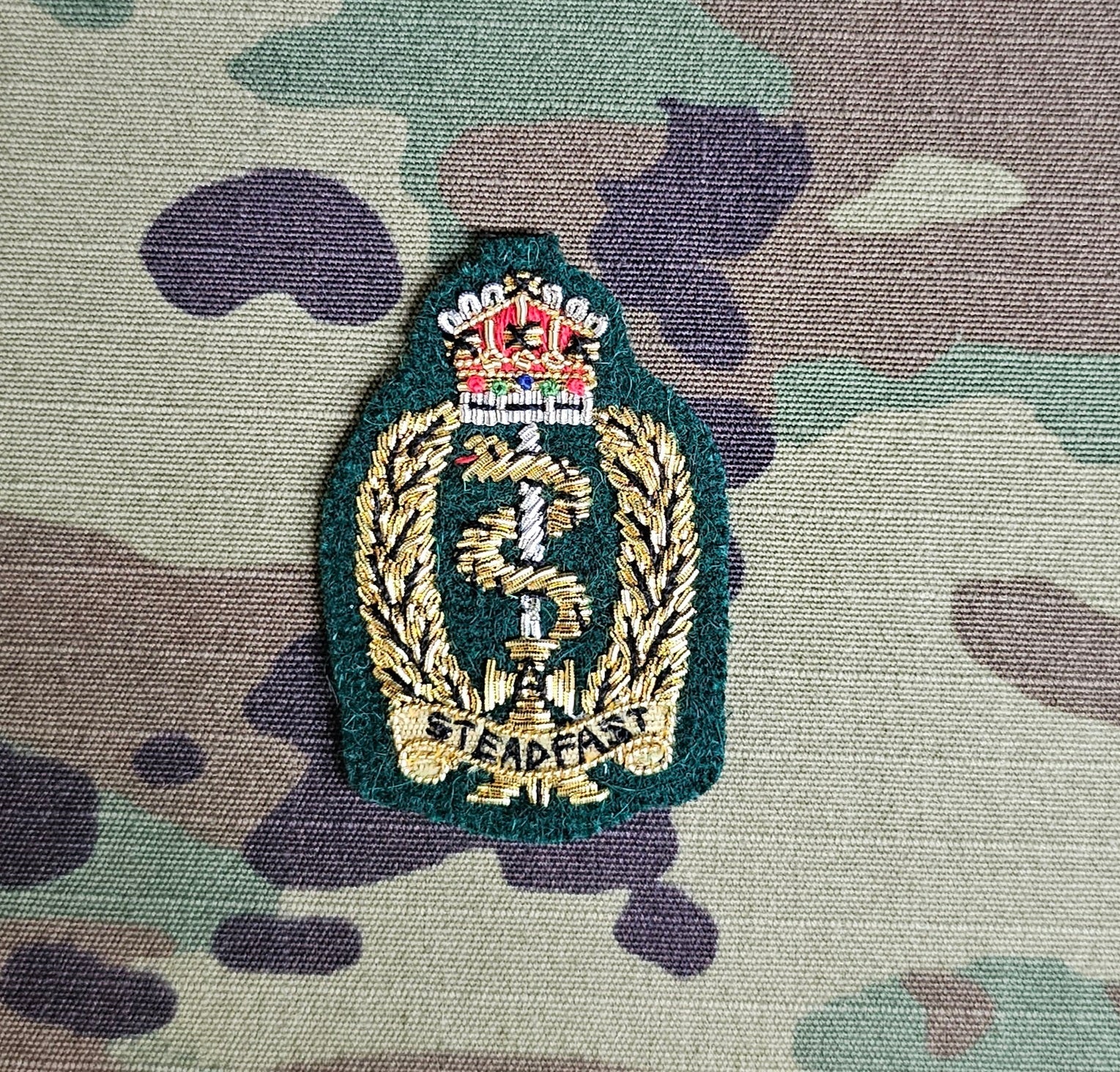 Royal Army Medical Service RAMS (Victoria Green) Offiziers-Barettabzeichen mit Bullion-Stickerei (CIIIR)