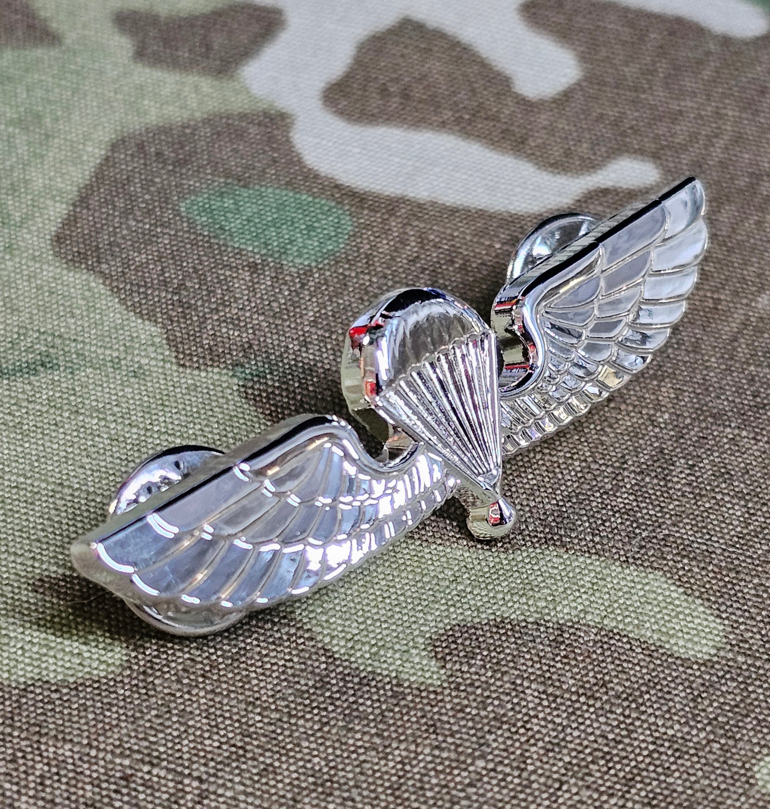 Miniature Greek / Greece parachutist jump wings metal badge - Basic (Silver) (Mess Dress)