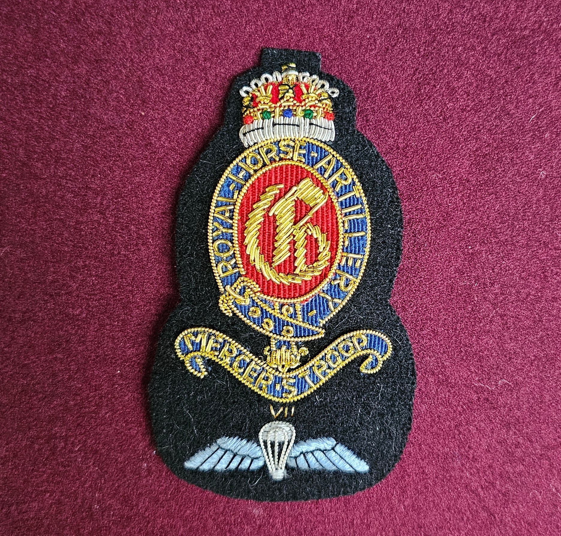 G Bty, 7 (Fallschirm) Royal Horse Artillery (RHA) Handgesticktes Blazer-Abzeichen aus Drahtbarren (CR3)