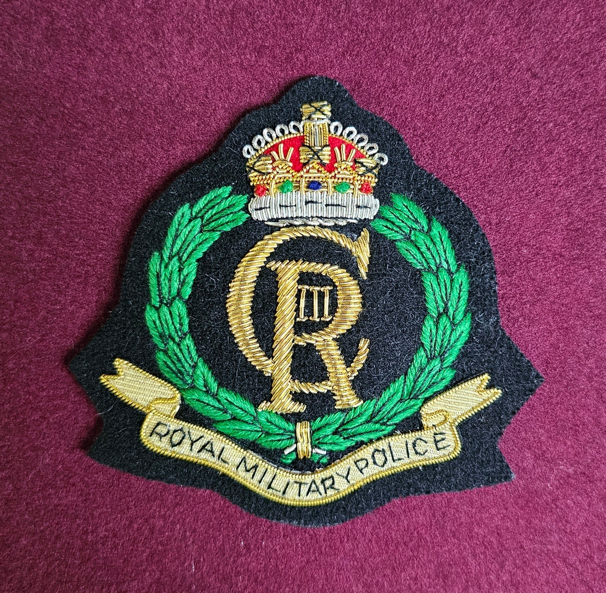 Royal Military Police (RMP) Hand Embroidered Wire Bullion Blazer Badge (CR3)