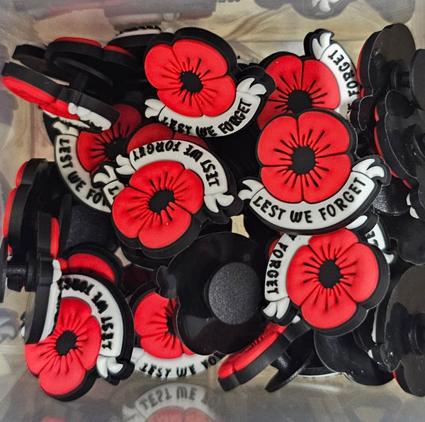 Lest we forget poppy logo - Shoe charm - clog / water shoe - novelty charm / gem / logo customise your footwear