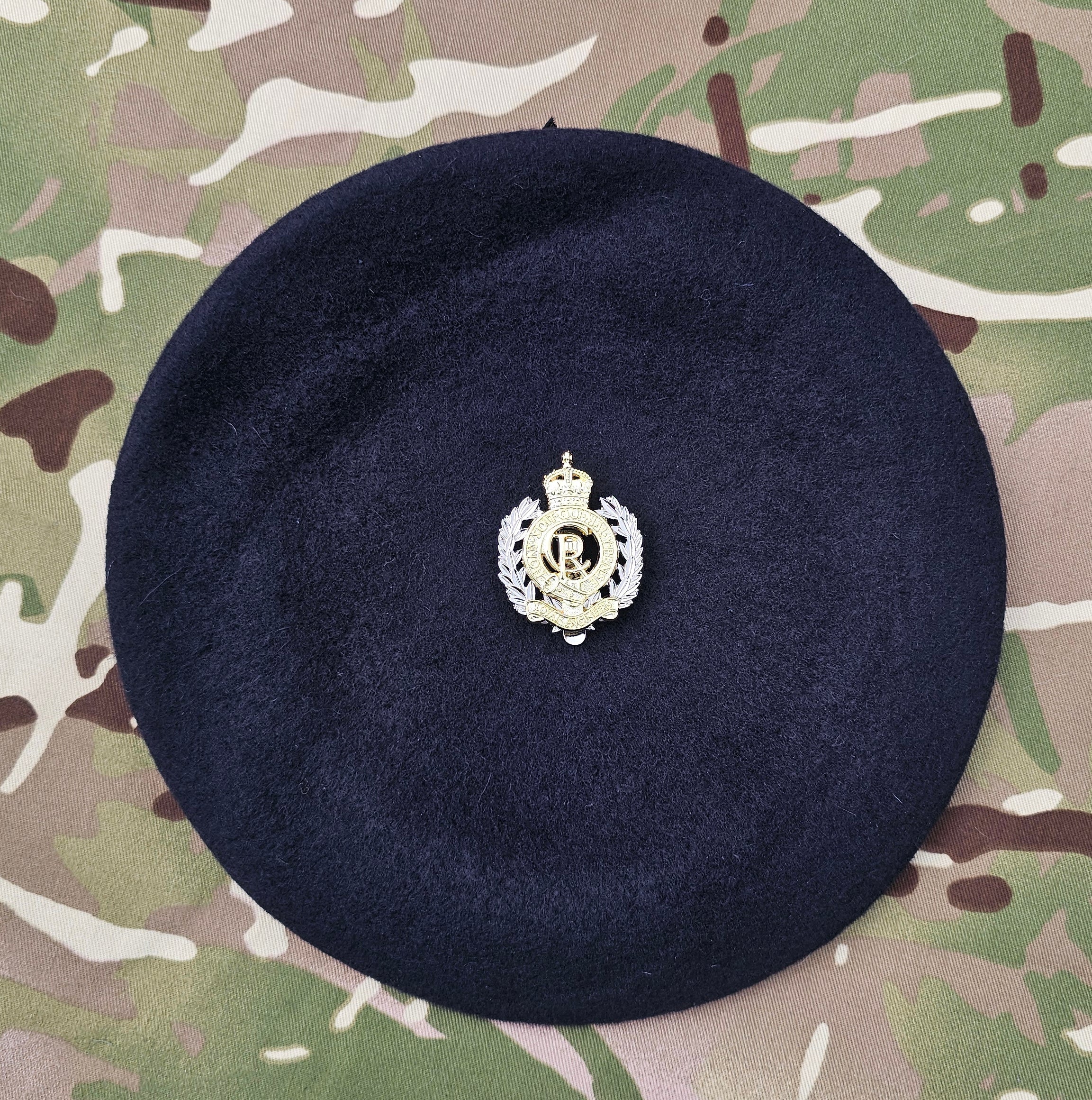 Royal Engineer CIIIR - Beret & Cap badge deal - Dark Navy Blue Beret - Silk Lined, with leather band