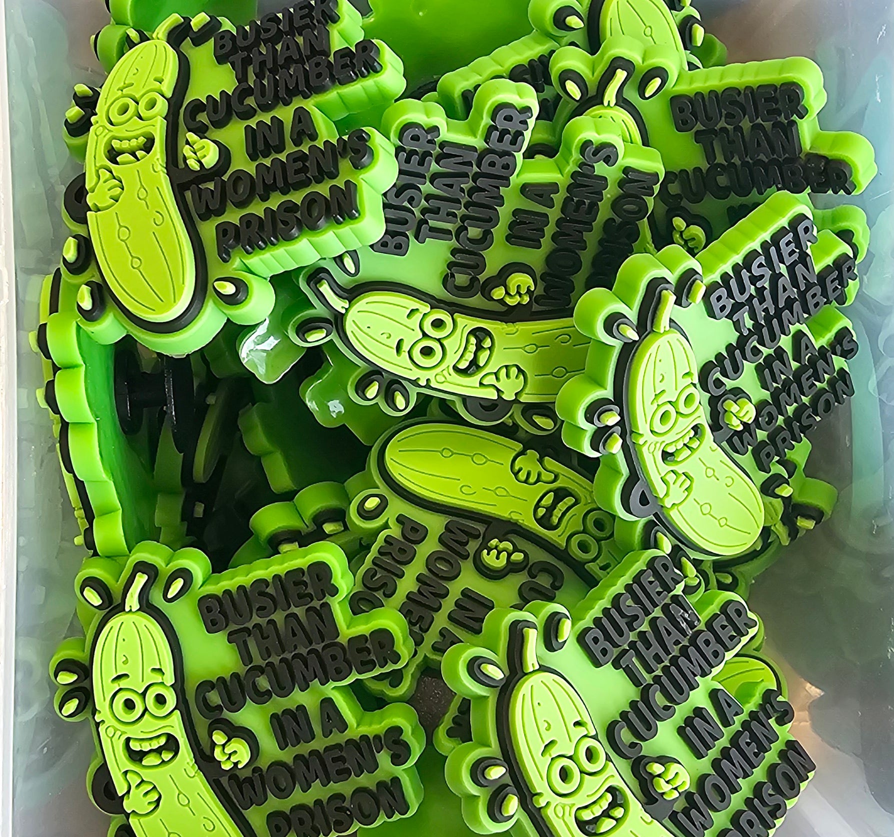Busier than a cucumber - Shoe charm - clog / water shoe - novelty charm / gem / logo