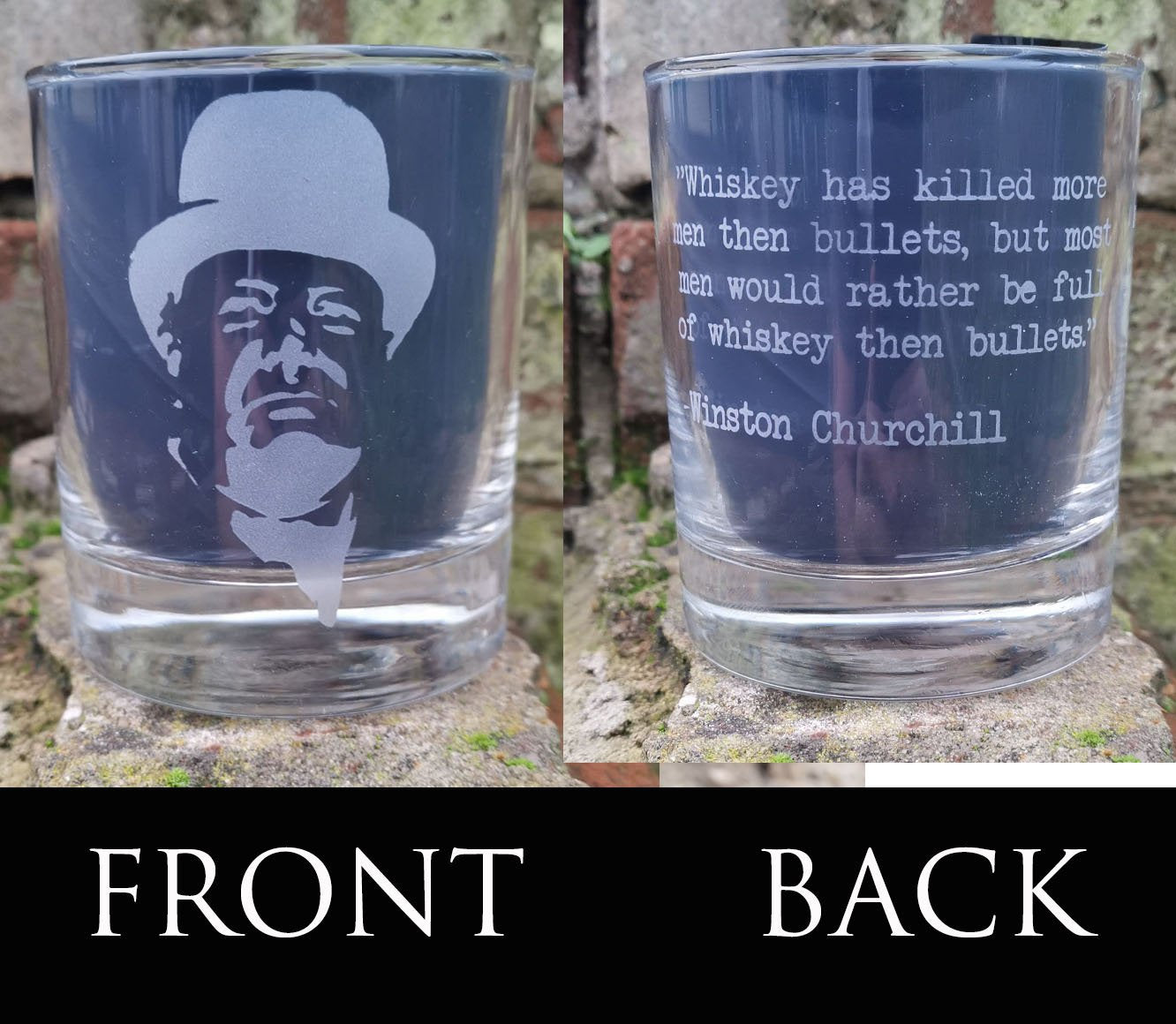Engraved Churchill 'Bullets & Whiskey' Tumbler Glass 330ml