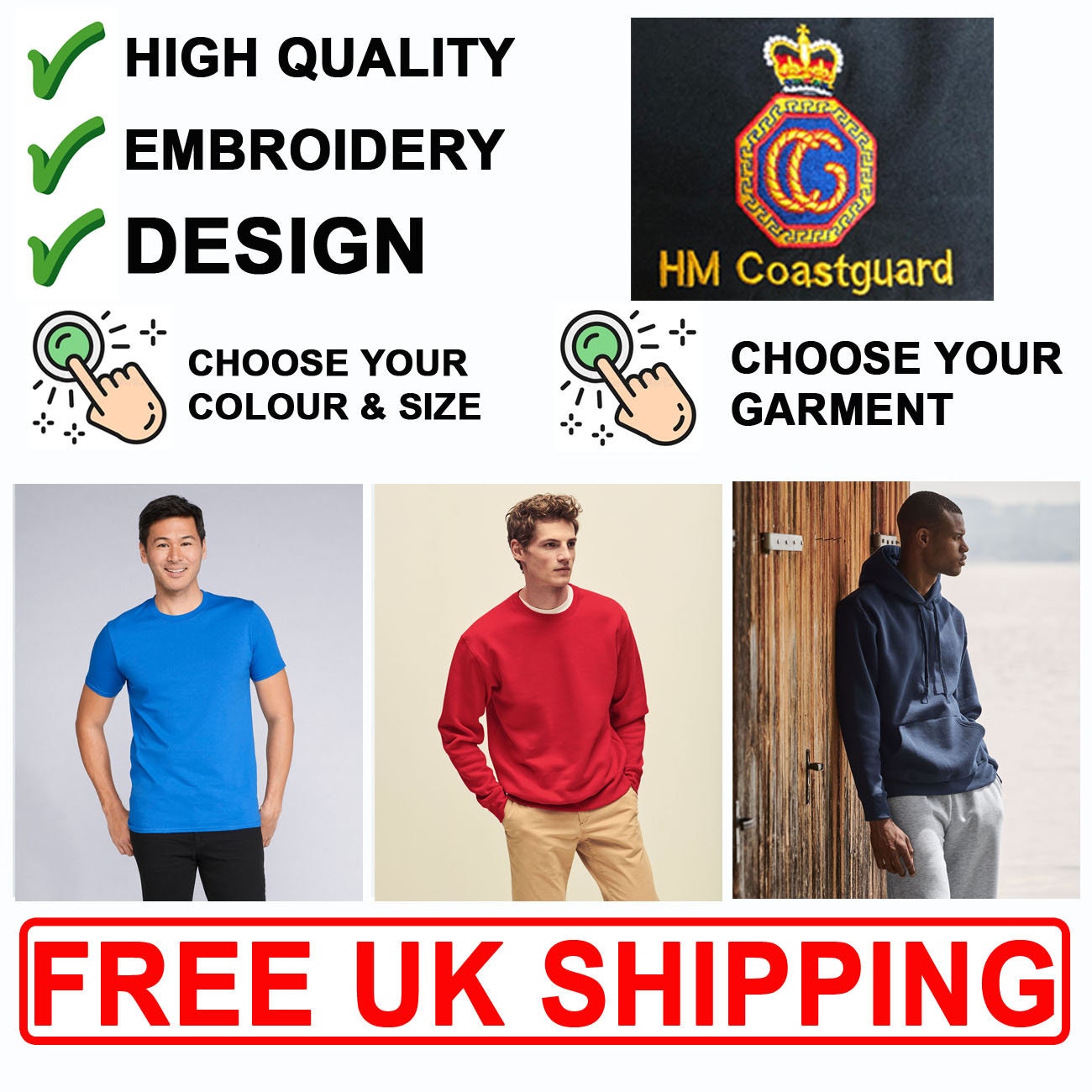 Embroidered Coastguards chest logo design T-SHIRT HOODIE SWEATSHIRT