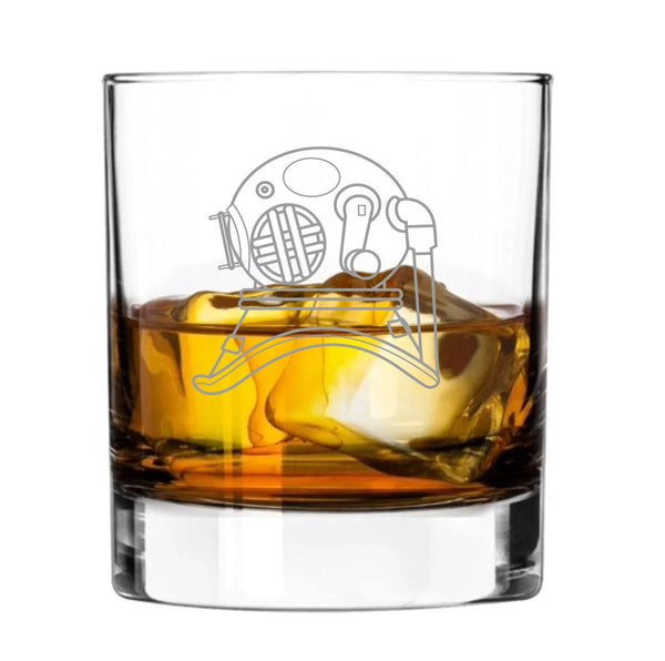 divers helmet navy / royal engineer - Engraved Whiskey Tumbler Glass 330ml - we can engrave any design