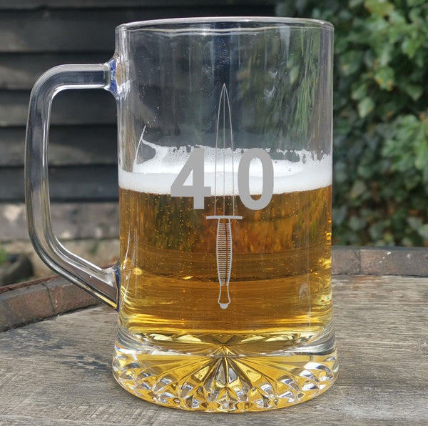 40 Cdo Royal Marines Commando Dagger - beer pint glass tankard 660ml logo glass tumbler engraved sandblast - we can engrave any design