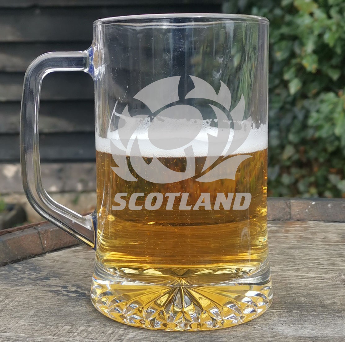 Scottish / Scotland Thistle Beer - beer pint glass tankard 660ml logo glass tumbler engraved sandblast - we can engrave any design