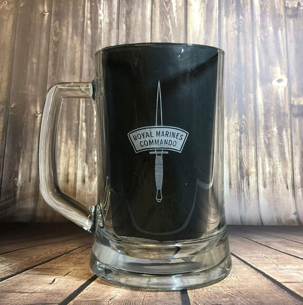RM do Royal Marines Commando Dagger - beer pint glass tankard 660ml logo glass tumbler engraved sandblast - we can engrave any design