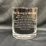 The Kings Shilling / The story / history - Engraved Whiskey Tumbler Glass 330ml - we can engrave any design -recruitment - army - victorian