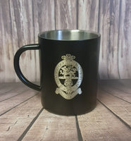 Princess of Wales's Royal Regiment - Engraved Stainless Steel Black Powder Coated Thermal Mug / Cup 400ml | Tiger | PWRR