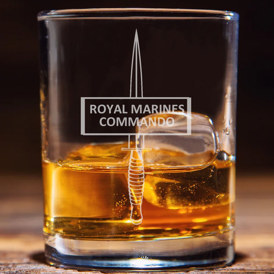 Royal Marine Commando RM Cdo - Engraved Whiskey Tumbler Glass 330ml - we can engrave any design - future commando force fcf frcm ctrm