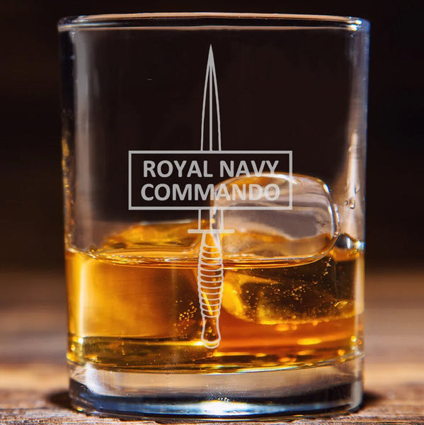 Royal Navy Commando RM Cdo - Engraved Whiskey Tumbler Glass 330ml - we can engrave any design - ctrm - fcf - fcrm