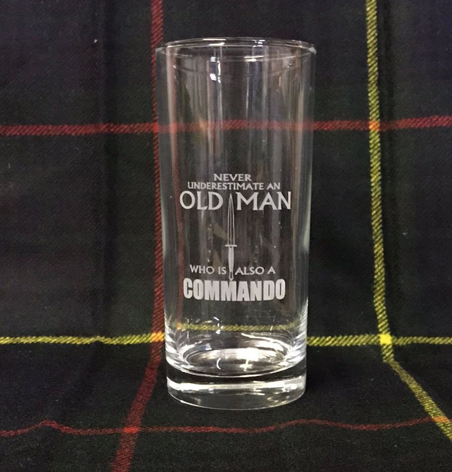 Never underestimate an old man who is a commando - Engraved Hi Ball / Tall Tumbler / tall mixer Glass 290ml