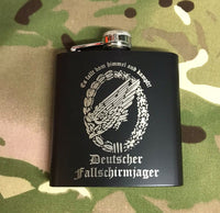 Fallshirmjager / german paratrooper / Green Devil / Engraved / Hipflask 6oz Matte Black logo & Text