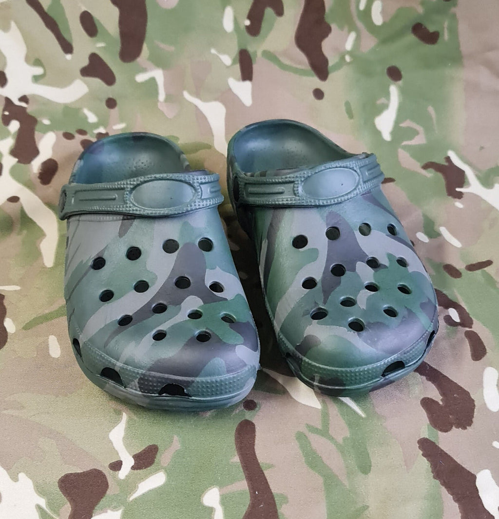 NEW Adult - Camo / Tan PVC Clog - Add jibbitz / chrams to customise - Outdoor / shower / camping footwear shoes -Sizes 6-11