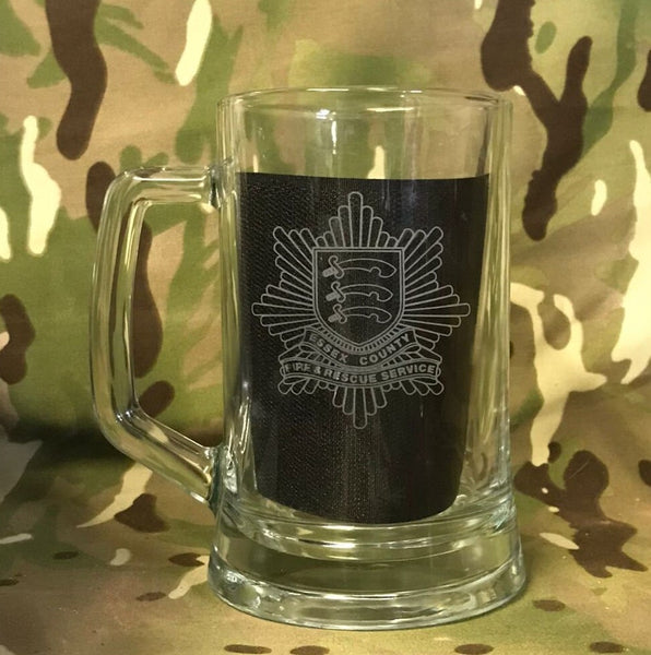 Essex Fire & Rescue Service - beer pint glass tankard 660ml logo engraved sandblast - fire brigade