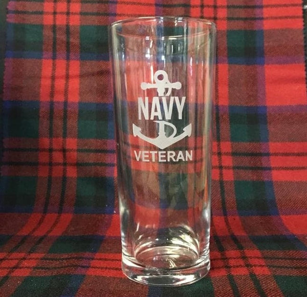 Royal Navy Veteran - Engraved Hi Ball / Tall Tumbler / tall mixer Glass 290ml - Anchor / sailor