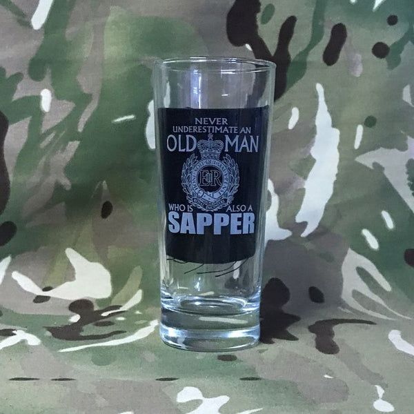 Never Underestimate an old man who is also a sapper - Engraved Hi Ball / Tall Tumbler / tall mixer Glass 290ml - ubique / royal engineer