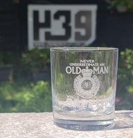 Never Underestimate an old man who is also a Sapper - Engraved Whiskey Tumbler Glass 330ml - army / Royal Engineer