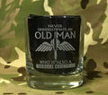 Never Underestimate an old man who is also a Airborne Commando - Engraved Whiskey Tumbler Glass 330ml - para / cdo / winged dagger