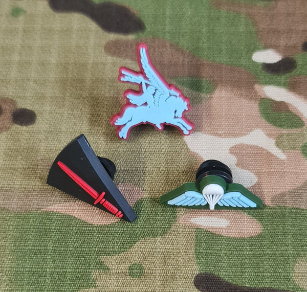 rubber unique - badge - brooch - lapel pin - Regimental - motif - Choose Your Design - para wings - commando Dagger - pegasus