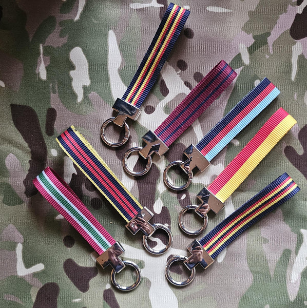 Regimental Belt Loop - Key Ring Nickel chrome spring loaded keyring- Choose Your Design