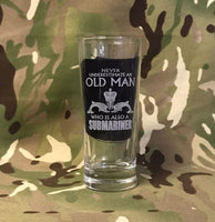 never underestimate and old man who is Submariner - Engraved Contemporary Slim Conical Pint Glass 570ml -