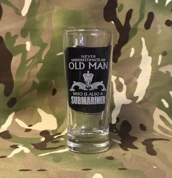 never underestimate and old man who is Submariner - Engraved Contemporary Slim Conical Pint Glass 570ml -