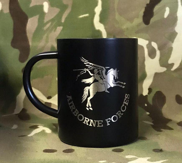 Airborne Forces - Engraved Stainless Steel Black Powder Coated Thermal Mug / Cup 400ml | Army | UKSF