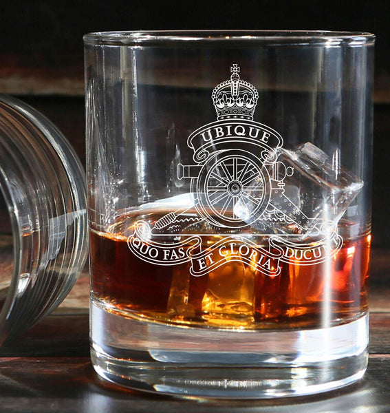 RA / Royal Artillery - Engraved Tumbler Whiskey Tumbler Glass 330ml - we can do any design -old fashioned