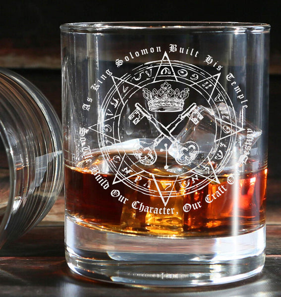 King Solomon's Temple Engraved Freemason (Mason / Masonic) Tumbler Whiskey Tumbler Glass 330ml low ball old fashioned