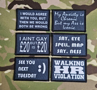 Morale Patch 50mm x 80mm Badge - Printed - Hook Tape Velcro inappropriate Fun Funny joke humour