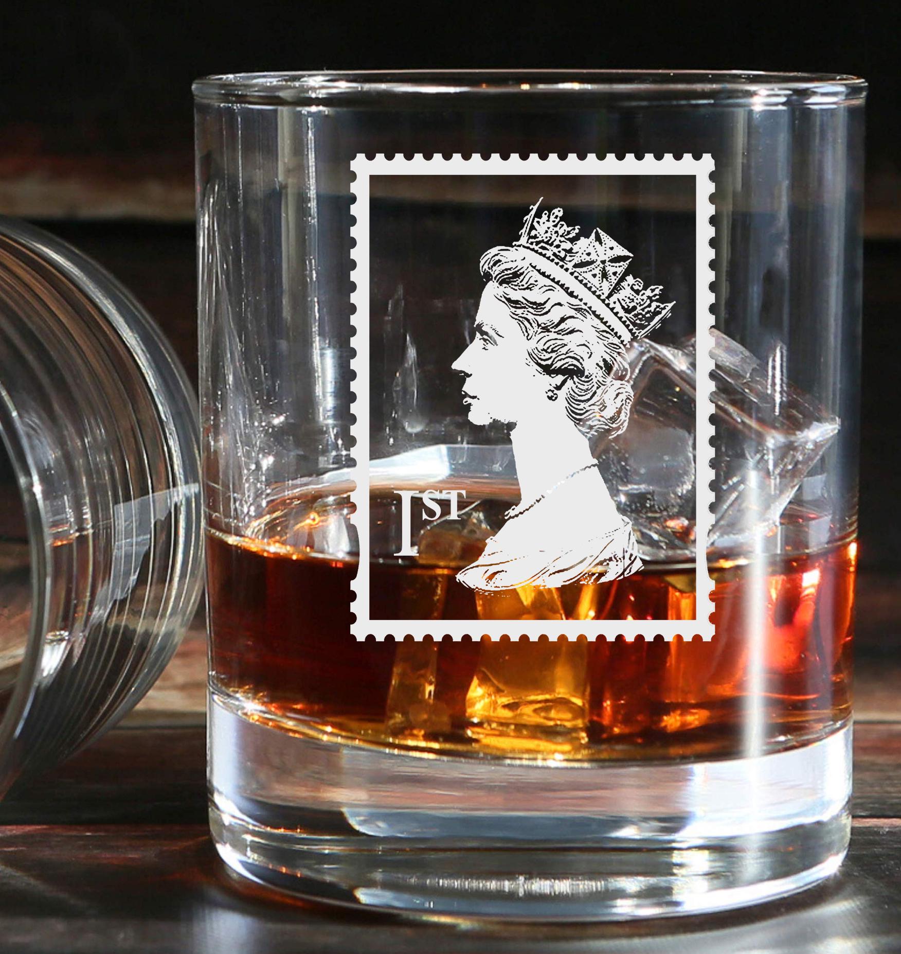 1st class stamp - Engraved Whiskey Tumbler Glass 330ml philately post postage collector