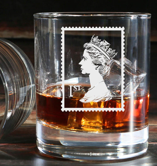 1st class stamp - Engraved Whiskey Tumbler Glass 330ml philately post postage collector