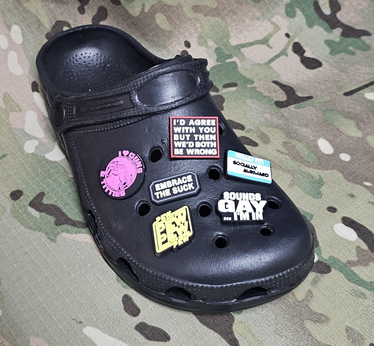 clog / water shoe charm / gem / logo Morale / Tactical / Funny / Joke / gun