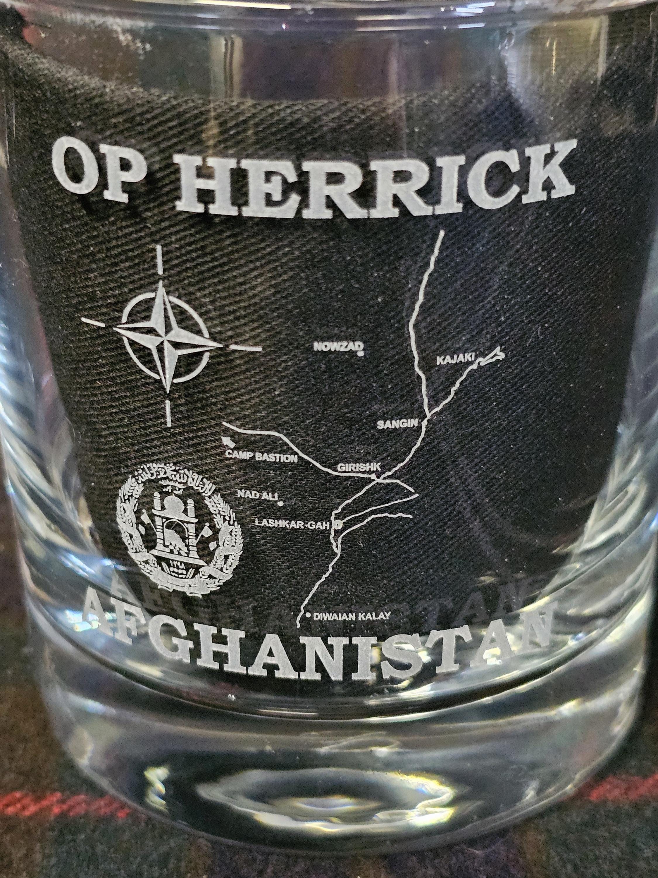 Afghanistan NATO OP Herrick - Engraved Whiskey Tumbler Glass 330ml - army / navy / royal marines