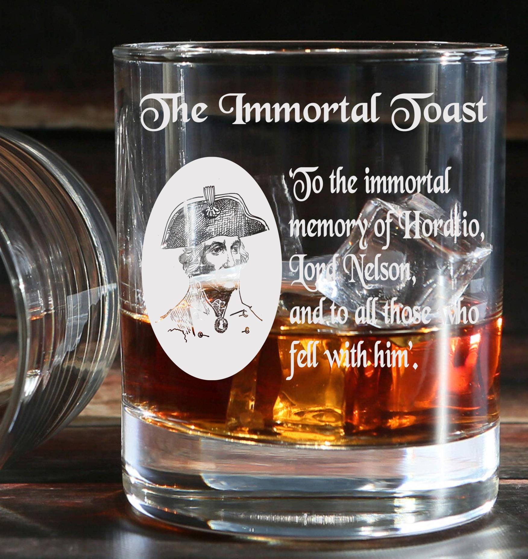 The Immortal Toast - Trafalgar Night - Engraved Whiskey Tumbler Glass 330ml Royal Navy Sailor