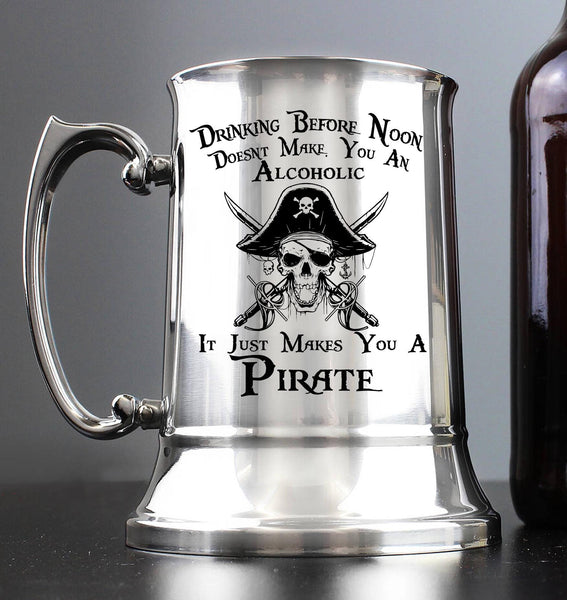 Drinking before noon alcoholic pirate / Engraved Stainless Steel Tankard | Army | Military | Personalised Gift For Him