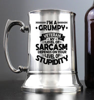 Grumpy Veteran sarcasm stupidity / Engraved Stainless Steel Tankard | Personalised Gift For Him