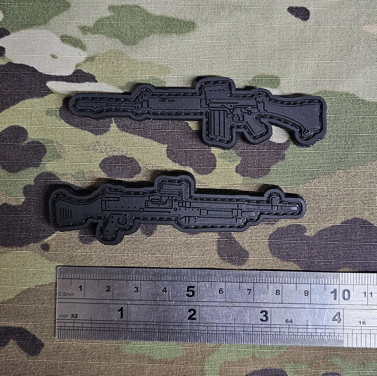 3D Black rubber PVC Badge / Patch - SLR / Self Loading Rifle L1A1 - General Purpose Machine Gun GPMG - Velcro badge