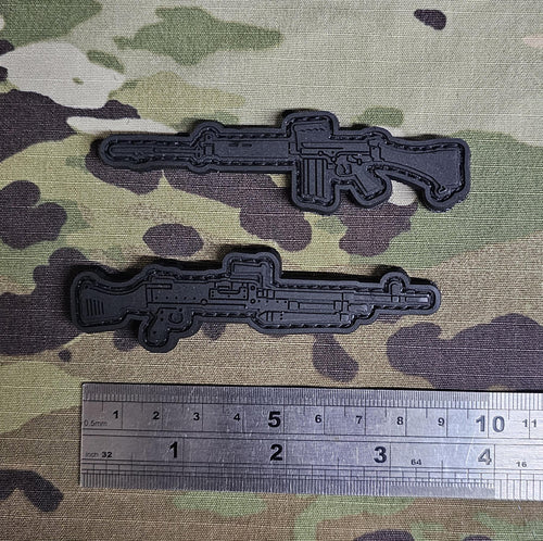3D Black rubber PVC Badge / Patch - SLR / Self Loading Rifle L1A1 - General Purpose Machine Gun GPMG - Velcro badge