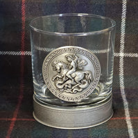 St George slaying the Dragon / England / English / UK - Metal 2D Logo / Motif Tumbler Whiskey Tumbler Glass 330ml old fashioned style