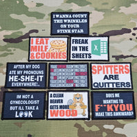 inappropriate badges 50mm x 80mm Morale Patch -printed Design - On Velcro Hook Funny - joke - humour