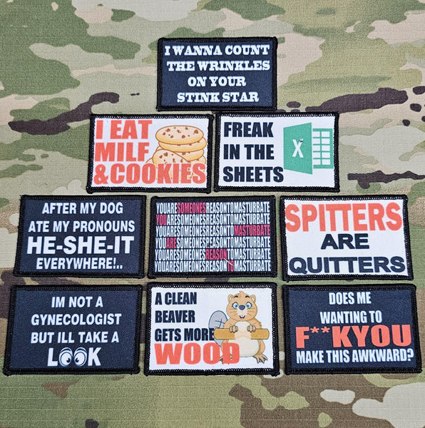 inappropriate badges 50mm x 80mm Morale Patch -printed Design - On Velcro Hook Funny - joke - humour