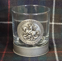 St George slaying the Dragon / England / English / UK - Metal 2D Logo / Motif Tumbler Whiskey Tumbler Glass 330ml old fashioned style