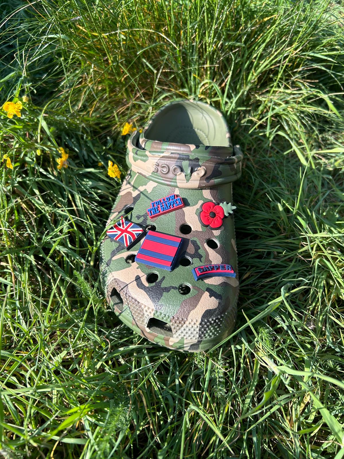 Shoe charm set x 5 - clog / water shoe - novelty charm / gem / logo customise your spr sapper royal engineer footwear