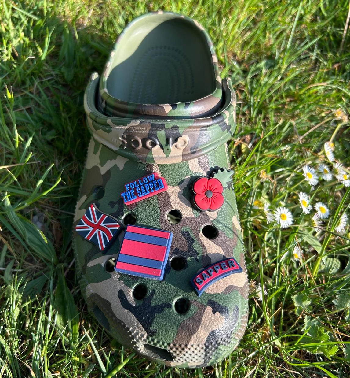 Shoe charm set x 5 - clog / water shoe - novelty charm / gem / logo customise your spr sapper royal engineer footwear