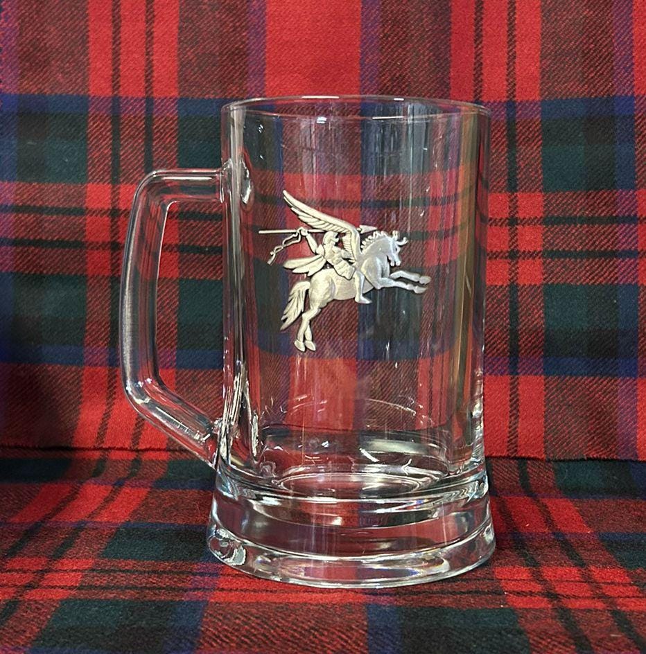 Pegasus / Bellerophon / Airborne forces - Metal 2D Logo / Motif - beer pint glass tankard 660ml logo glass